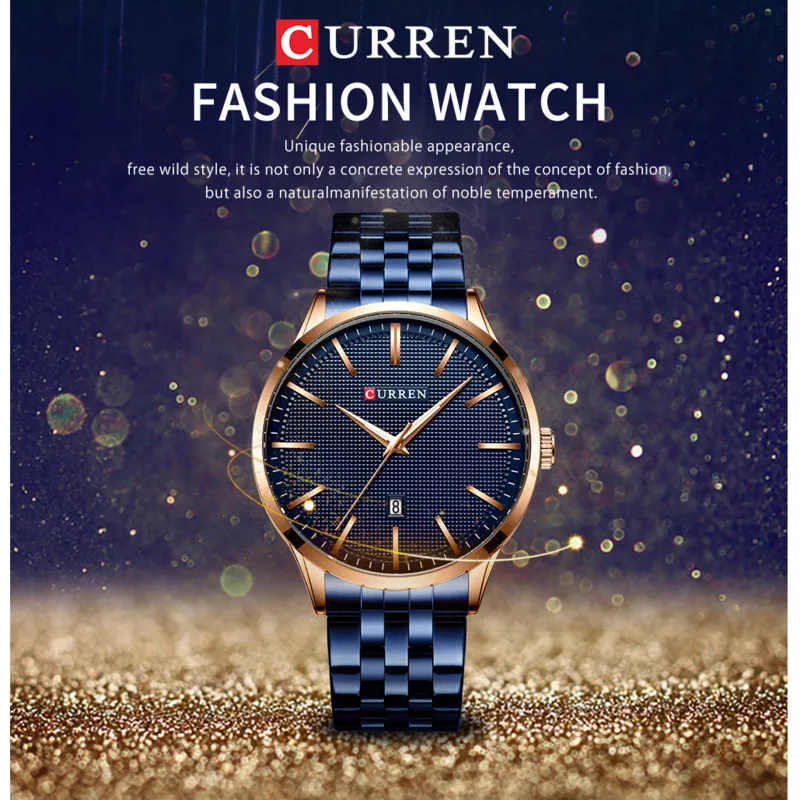 

Модные кварцевые часы для мужчин CURREN, новинка 8302, мужские часы с браслетом из нержавеющей стали, мужские синие наручные часы, повседневные д...