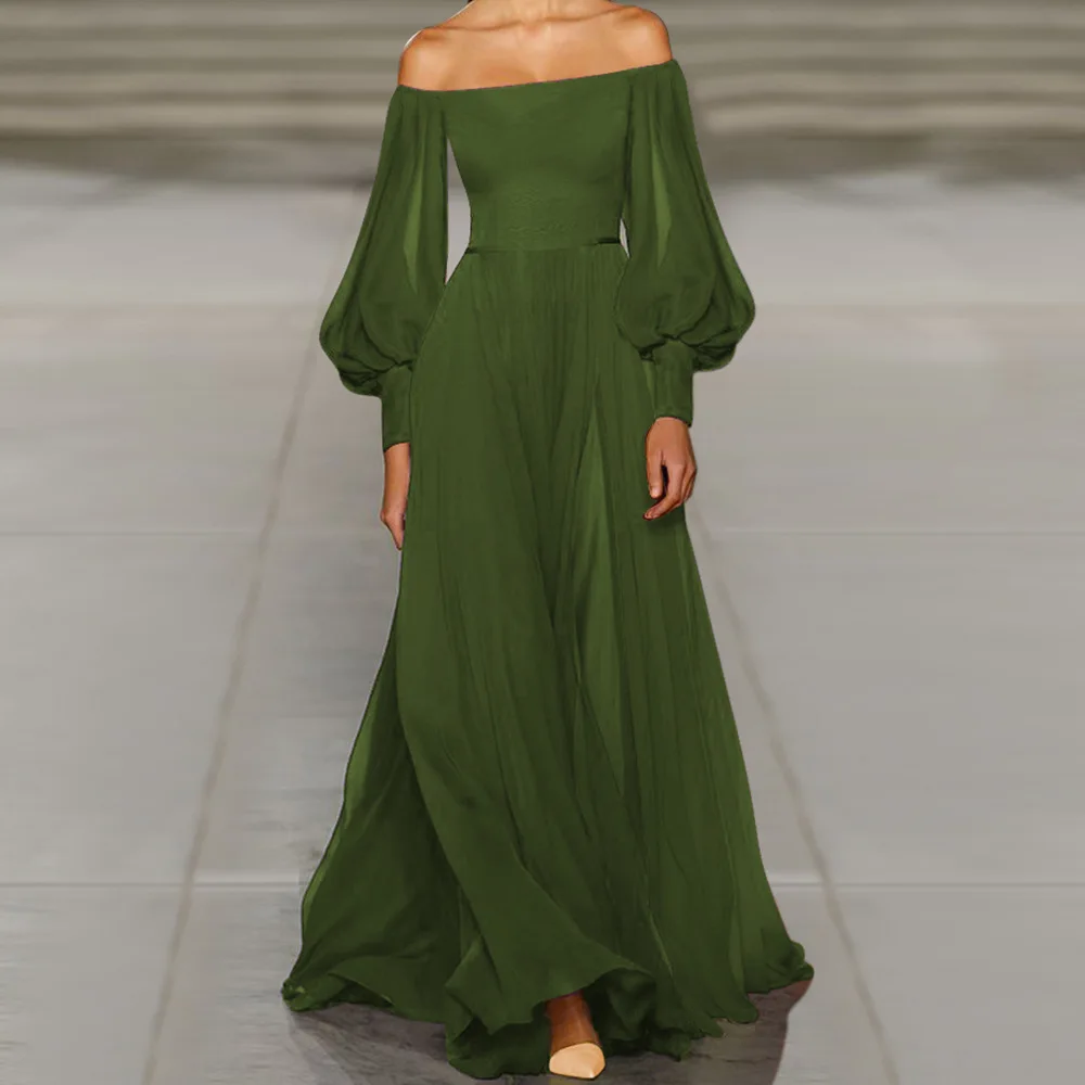 

Женское вечервечерние платье макси, элегантное праздничное платье с вырезом-лодочкой и рукавом прочный фонарь, лето 2021