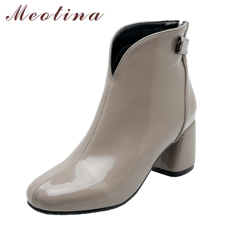 Женские полусапожки с заклепками Meotina Черные в западном стиле на высоком каблуке