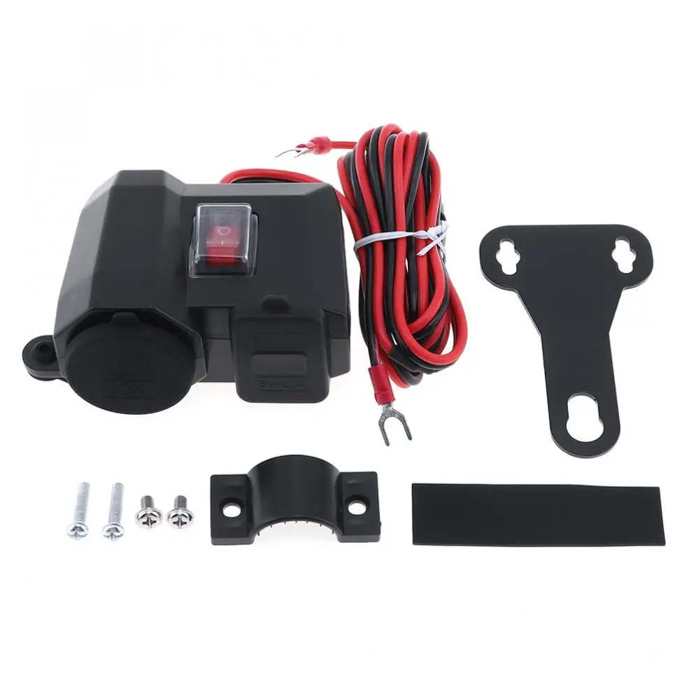 

3 in 1 12V DC 5V 2.1A Double USB Adapter Waterproof Motorcycle Charger Support Installation Cigarette Lighter with Switch Button