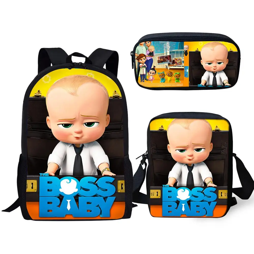 HALYUNASC 3 шт./компл. детский школьный рюкзак с принтом «Босс», школьные сумки с мультяшным аниме дизайном, комплект с книжными сумками для подро...