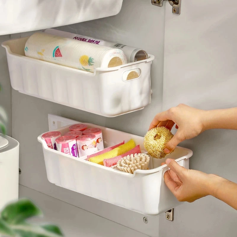 

Hanging Spice Storage Kitchen Items Organizer Wall-Mounted Plastic Storage Drawer Shelf Push-Pull Box Seasoning Under Sink Items