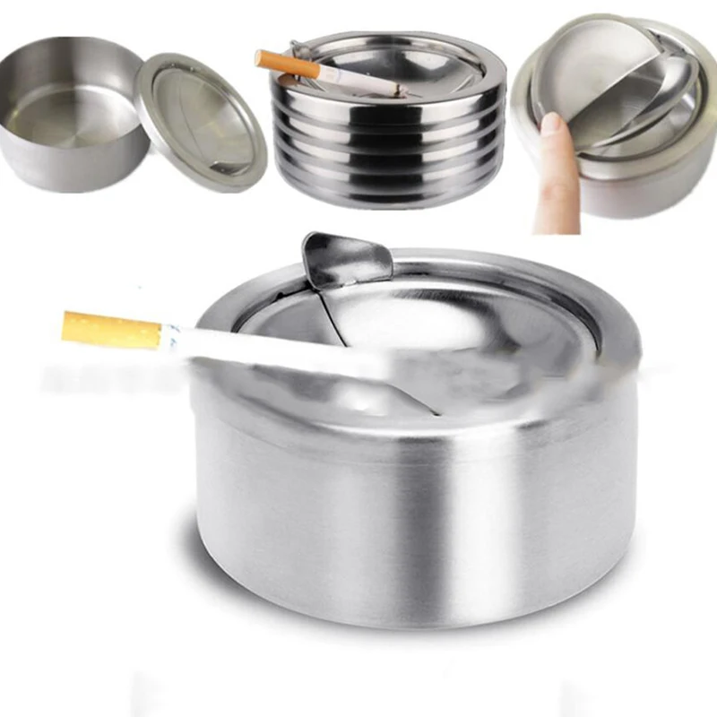 

Round Stainless Steel With Cover Windproof Ashtray Hotel Internet Cafe Indoor And Outdoor Smoking Ashtray