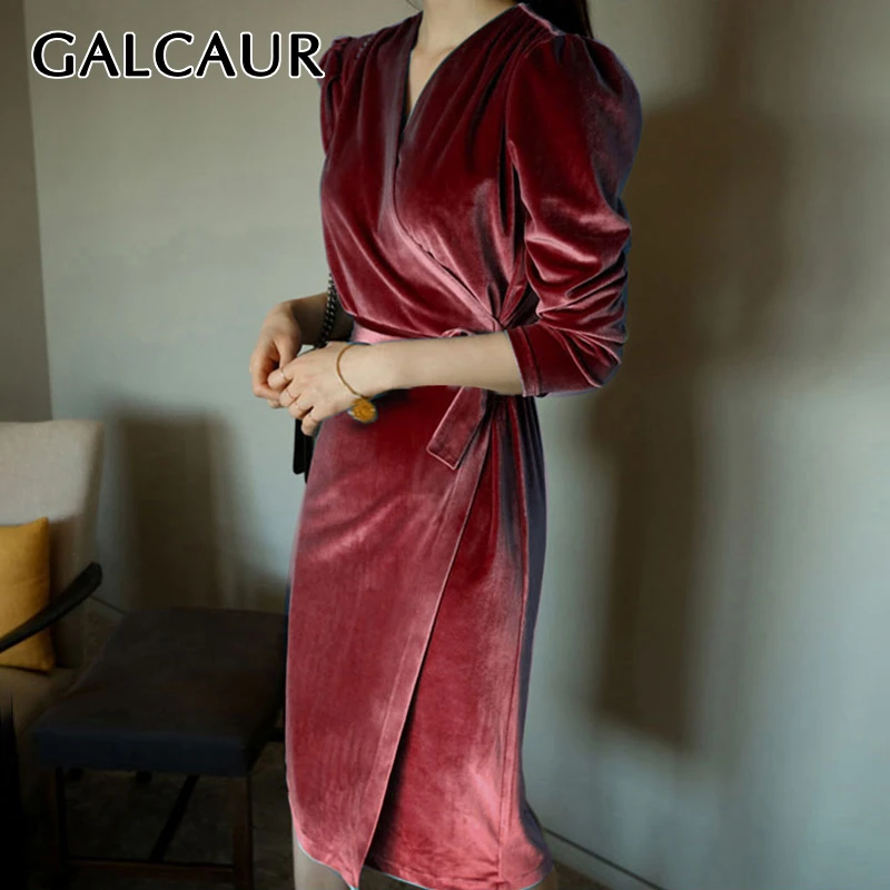 GALCAUR/корейское женское платье с бантом для женщин, v-образный вырез, длинный рукав, высокая талия, на шнуровке, платья для женщин, осенняя мода, новинка
