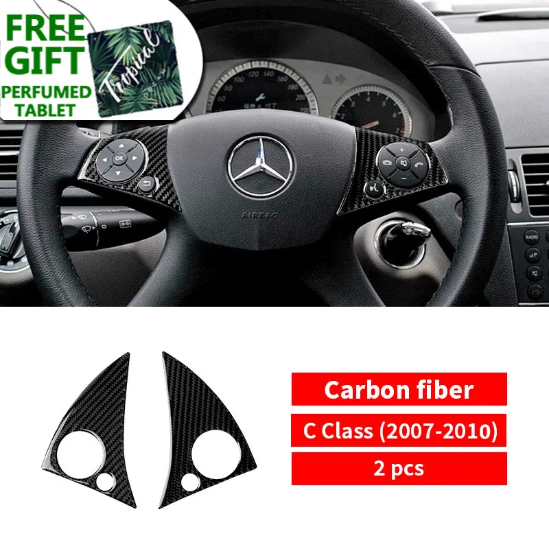 

For mercedes W204 C class Carbon Fiber car modification interior button Stickers Steering Wheel car buttons covers for 2007-2010