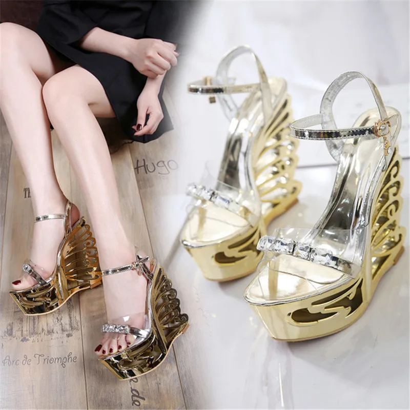 Model Women Shoes Artifact Strange High Heels 14cm Sexy Platform Rhinestone Sandals Summer Pole Dance Shoes Fashion Show Pumps