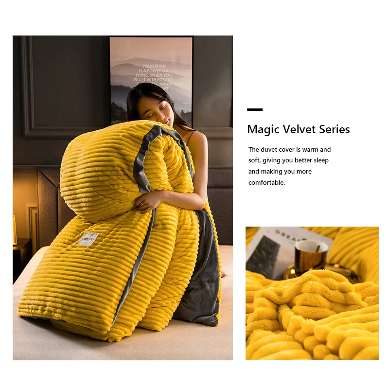Winter Thick 1pcs Duvet Cover Coral Velvet Quilt Bed Covers Flannel Yellow Bedspread Single Double Queen King (No Pillowcase) | Дом и сад