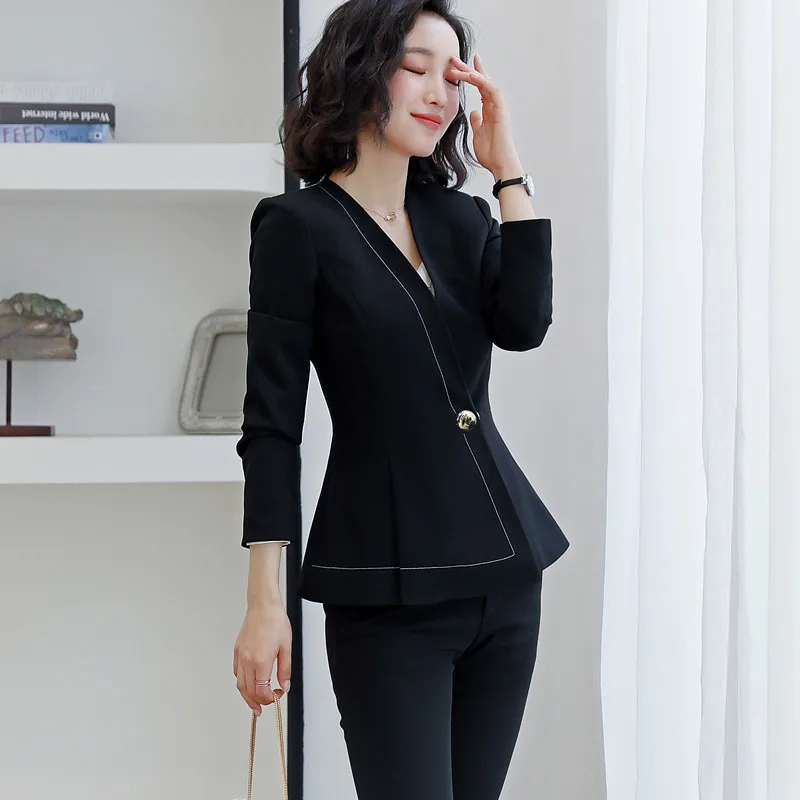 Профессиональный костюм со штанами для женщин Модный Новый строгий приталенный
