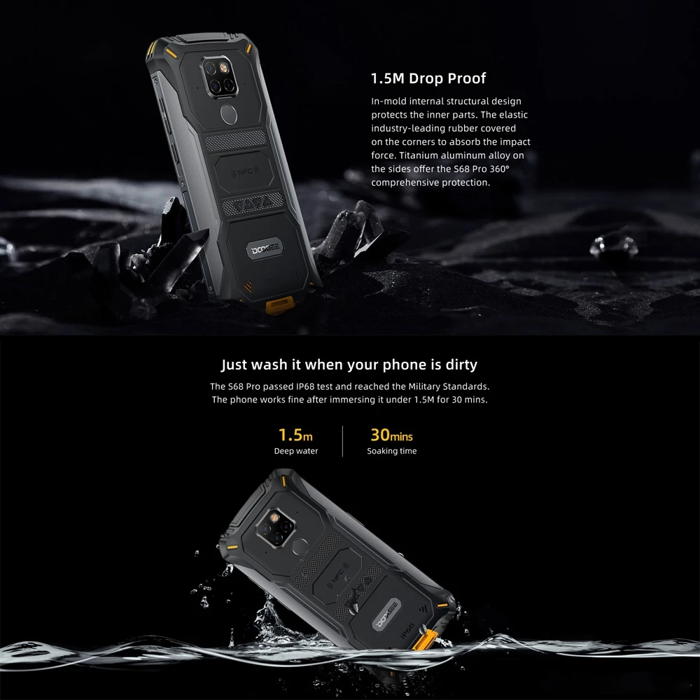 Смартфон DOOGEE S68 Pro защищенный IP68/IP69K Android 9 0 Helio P70 8 ядер 6 + 128 ГБ 5 84 дюйма FHD 16 МП 4