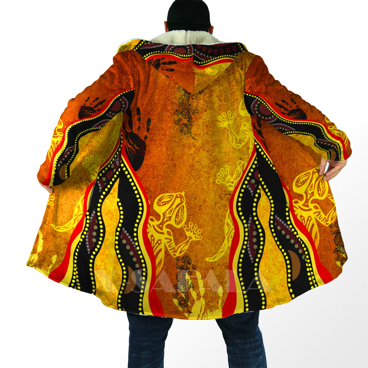 

Thick Warm Hooded Cloak for Men Australia Aboriginal Overcoat Coat 3D Print Windproof Fleece Cape Robe Hooded Blanket-3