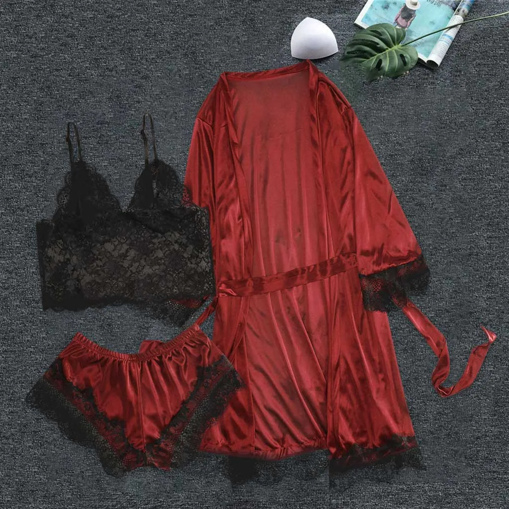 

pyjamas women Sexy Lingerie Wholesale Lace Home Three Sexy Suit Bathrobe Three Point Combination