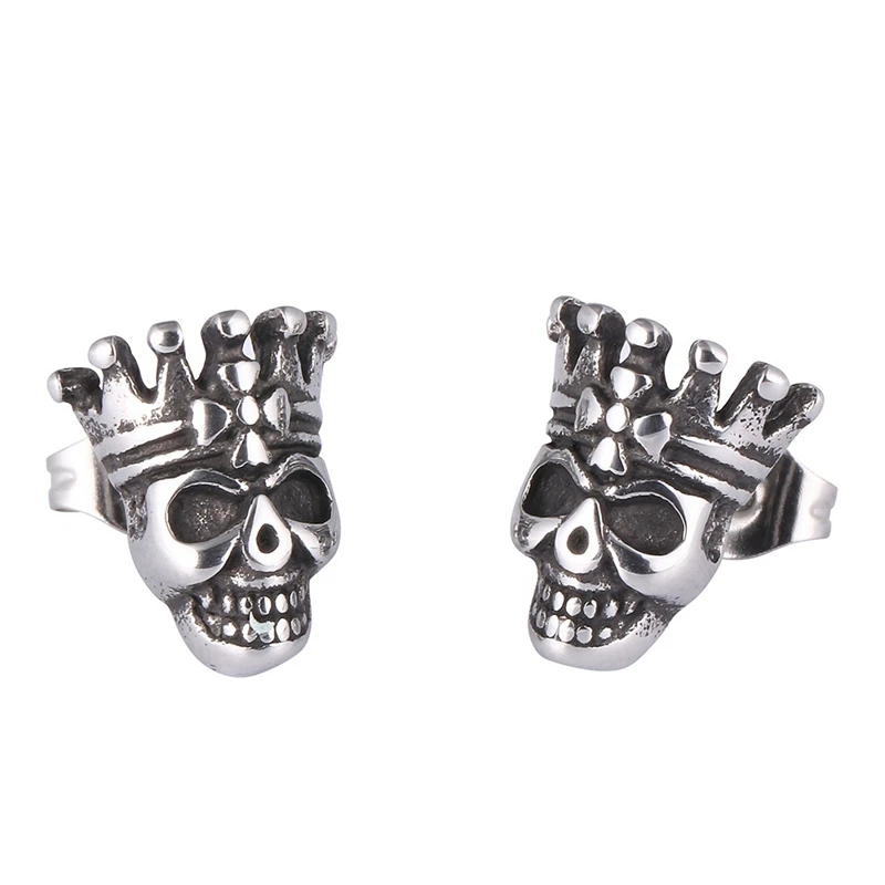 

1 Pair Silver Color Punk Rock Skull Crown Cross Earrings for Men Women Stainless Steel Stud Earings Jewelry Gifts SP0576