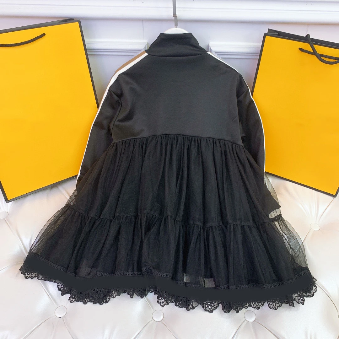

Kids Girls Embroidered Lace Dresses 2021 Fashion Autumn Zipper Tutu Dress