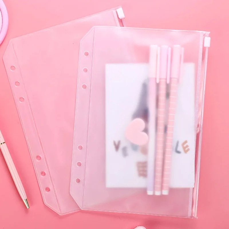 

10pcs/Lot A5 A6 Transparent PVC Self-Styled Zipper Pouch 6 Holes Card Bills Bags Loose Leaf Storage Organizer Diary Planner Acce