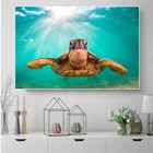 Картина на холсте с изображением синей черепахи, Морского Пейзажа, скандинавский попугай, животное, Настенная картина, постер с принтом для декора детской комнаты