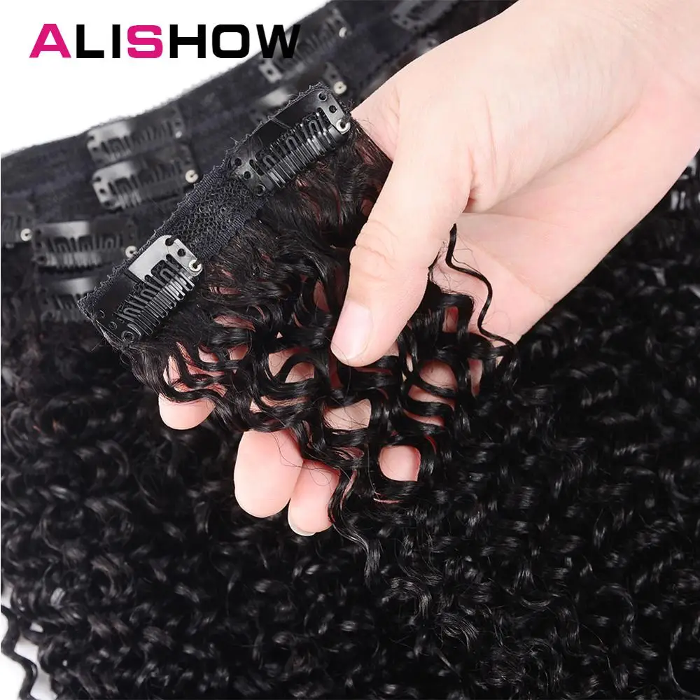 Alishow индийские афро кудрявый кудрявые плетения Волосы remy Клип В Пряди человеческих волос для наращивания натуральных Цвет волосы для наращивания на всю голову 10 шт./компл. 120G