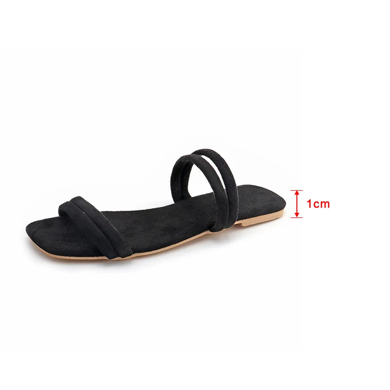 

New Women Solid Sandals Shoes Flats Square Toe Ladies Front And Back Straps Shallow Female Fashion Plus Size Concise Outdoor