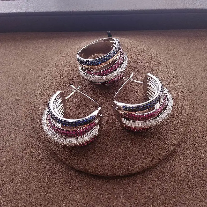 Комплект женских многослойных колец/серег модное Ювелирное Украшение с