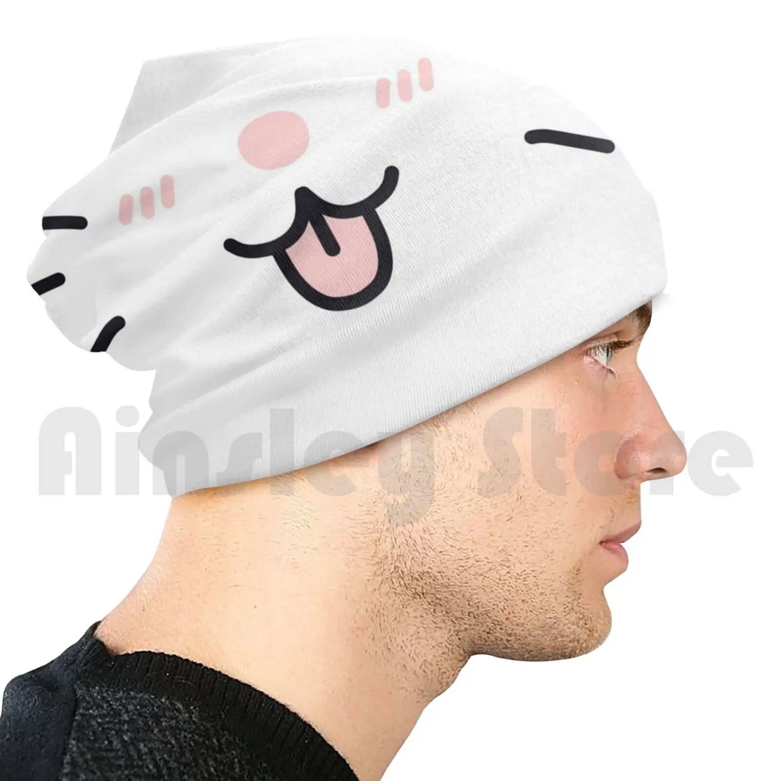 

Cute Cat Face Kawaii Beanie Hedging Cap DIY Print Cushion Cute Cat Beanies Print Cat Kitty Kitten Adorable Cute White And