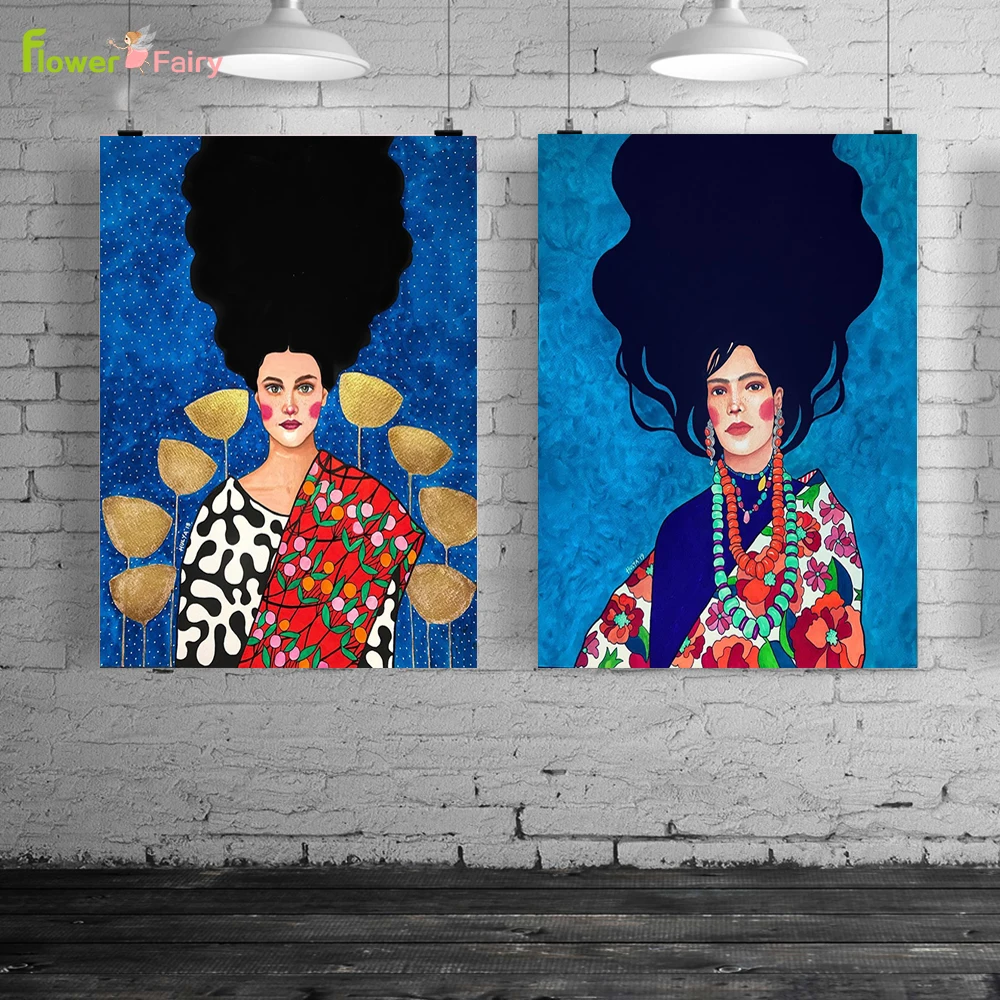 Абстрактная Картина на холсте с изображением цветов и волос для женщин