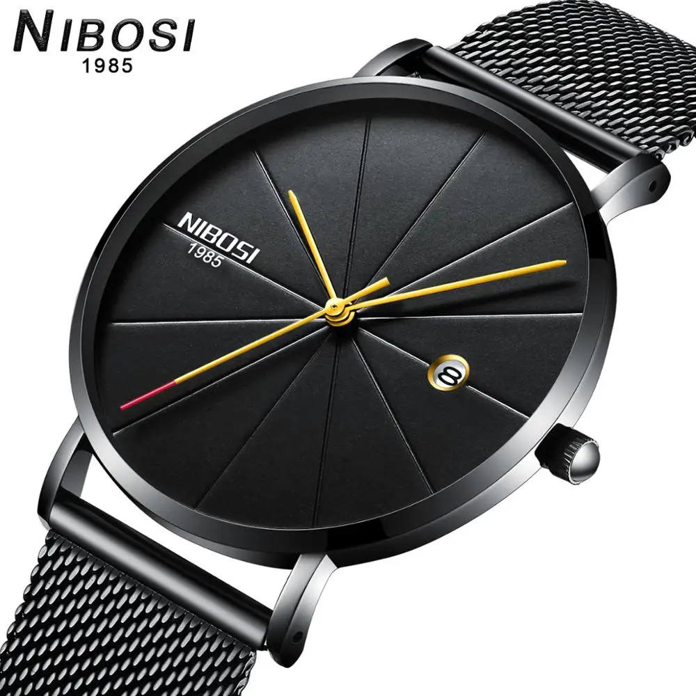 

NIBOSI Men Watch Ultra Thin Stainless Steel Mesh Belt Sports Watches male Top Brand Luxury Quartz Clock Waterproof wirstWatch