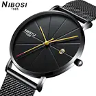 Мужские спортивные часы NIBOSI, ультратонкие Кварцевые водонепроницаемые часы из нержавеющей стали с сетчатым ремешком