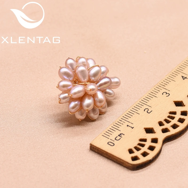 

XlentAg Natural Pink Fresh Water Pearl Stud Earrings For Girls Engagement Cute Jewelry For Women Accessories Luxury Gift GE0606