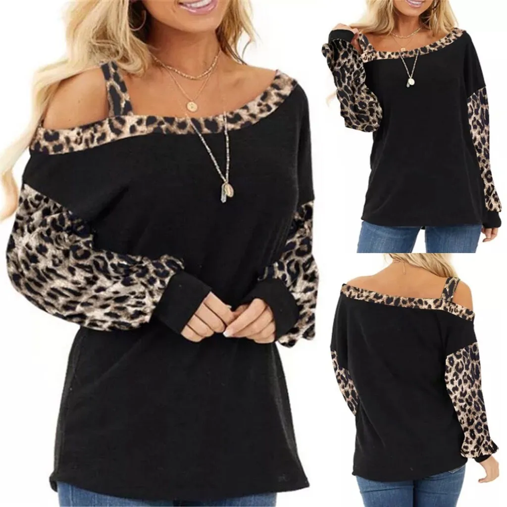 Блузка для женщин 2020 модное леопардовое платье с открытыми плечами длинным