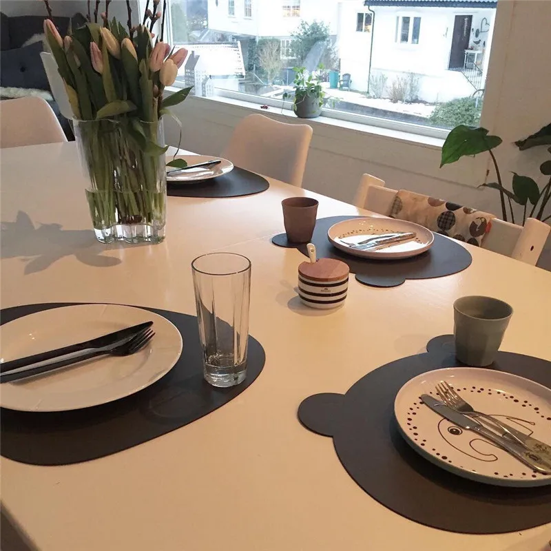 Двухсторонний коврик из искусственной кожи обеденный стол милый медвежонок