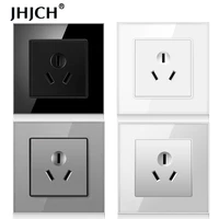 jhjch 16a air conditioner three hole wall power socket tempered crystal glass panel 8686mm ac220 250v black and white gold and
