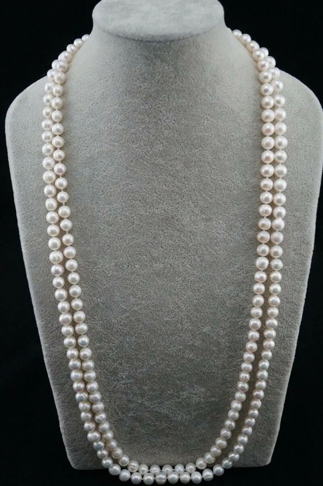 

Long 46" Natural Pearl Round Baroque 8-9mm White Freshwater Pearl Necklace AAA