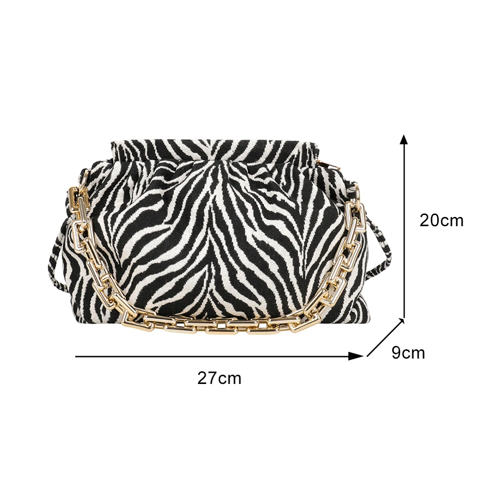 

Fashion Animal Zebra Print Crossbody Women Cloud Handbag Shoulder Thick Chain Girls Brief Women's Casual Messenger Bags