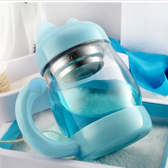 Стеклянная чайная чашка с котом цветная кружка крышкой и фильтром кофейным