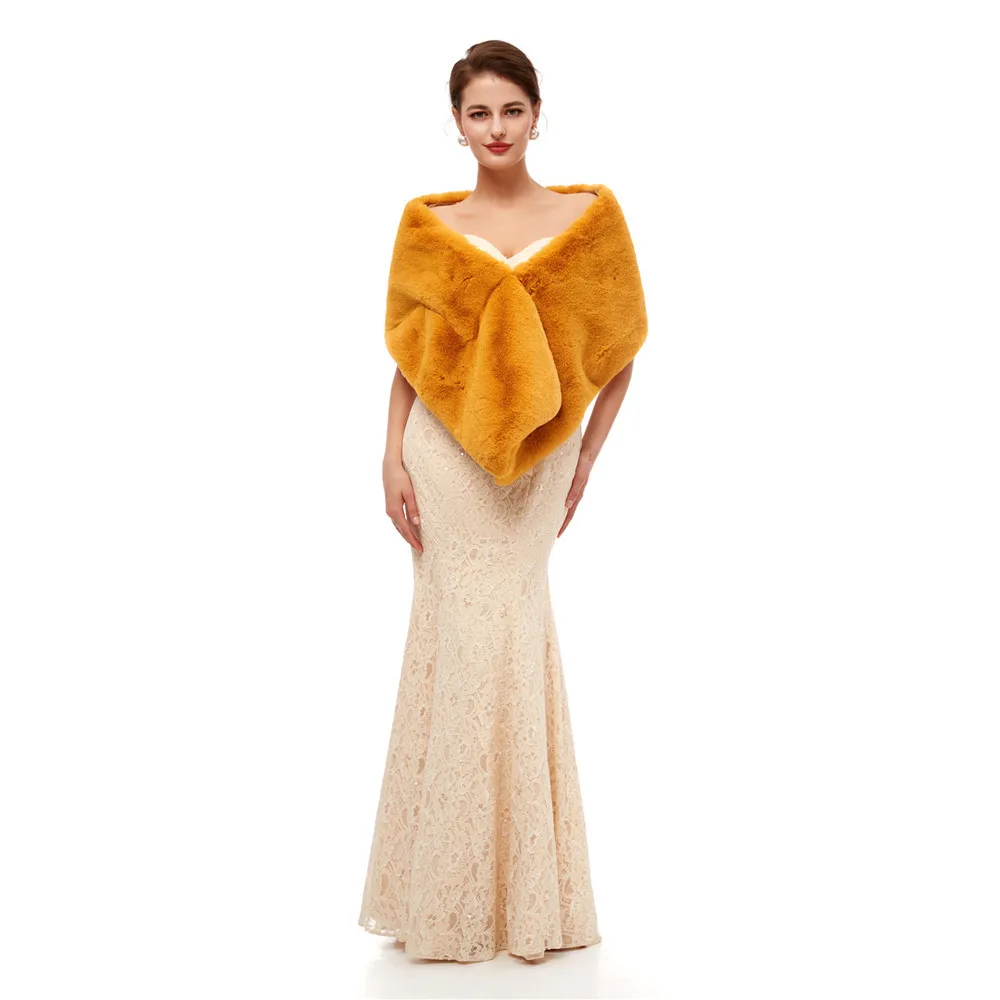 

Elegant Winter Wedding Shawl 6 color Bridal Faux Fur Wraps Fur Fall Winter Bridal Jacket 2019 New Arrival Real Photo Pictures