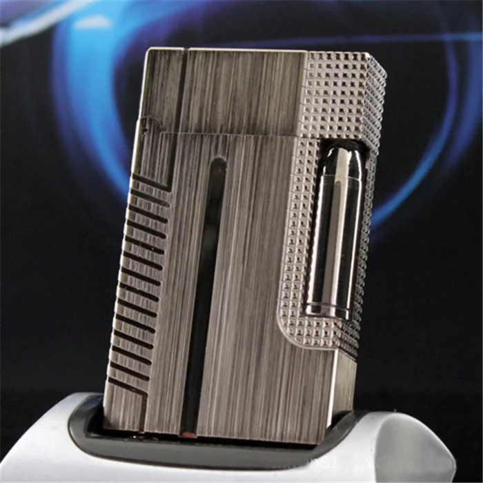 032 Gray Сигаретная газовая зажигалка высокого качества зажигалки для сигар многоразовые курительные инструменты пинг звук китайская краска золото серебро - Цвет: 032 Gray