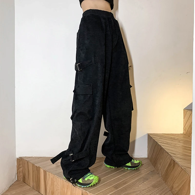 

[EAM] High Elastic Waist Yellow Corduroy Wide Leg Trousers New Loose Fit Pants Women Fashion Tide Spring Autumn 2021 1DE0903