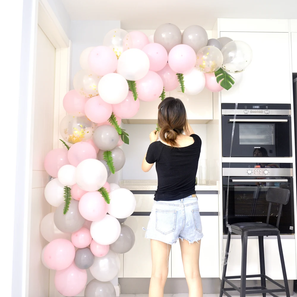 Воздушный шар гирлянда арочный комплект розовый белый серый воздушные шары для