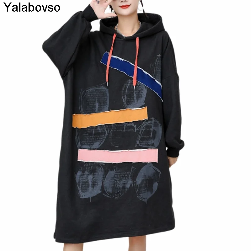 

Hooded Oversized Women's Autumn Irregular Dresses Medium Length 2021 Straight Pullovers With Hat Loose Styles Female Tops