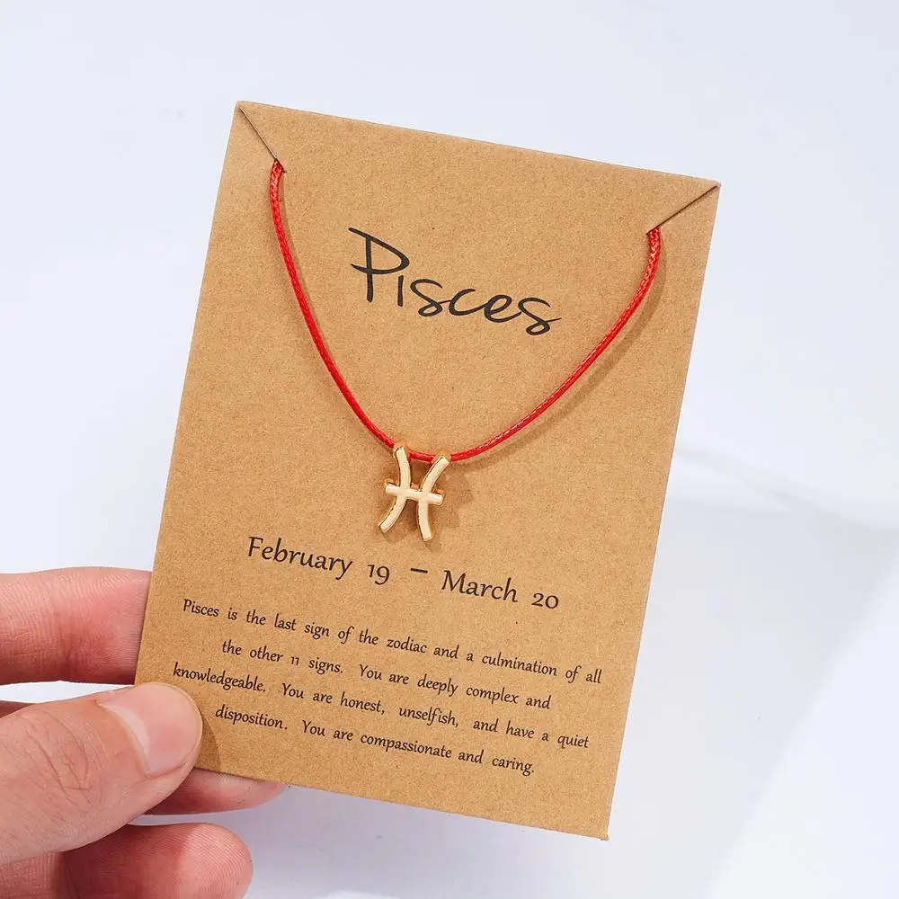 Браслет-цепочка из красной веревки с изображением двенадцати подвеска созвездия