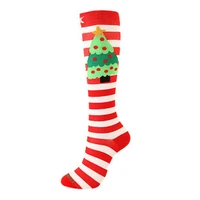 6pcs compression socks knee highlong christmas cap tree deer striped printed polyester nylon hosiery footwear accessories