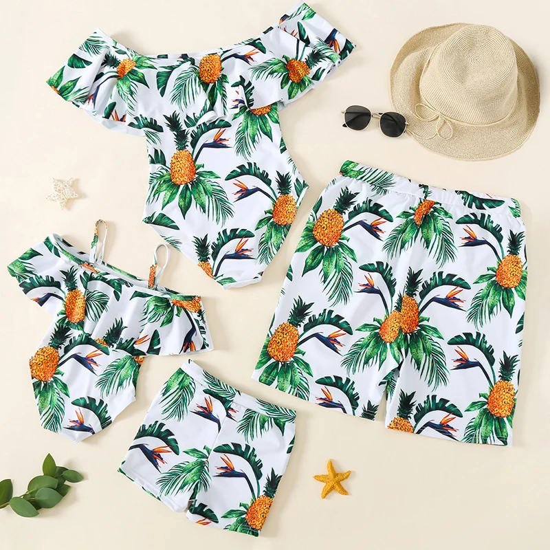 Летняя семейная одежда для плавания пляжные купальники мамы и дочки папы