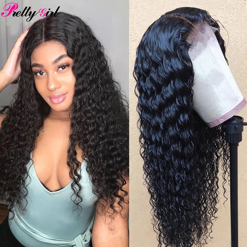 

Deep Wave Human Hair Wigs 4×4 Lace Closure Wig For Black Women Remy Thick Long Curly Closure Wig Natural HairLine With Baby Hair