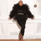 Модный черный пышный тюлевый Топ, Женский фатиновый топ с оборками и длинными рукавами, сделанный на заказ