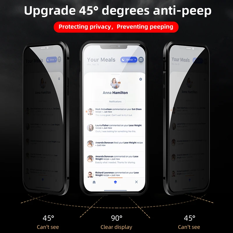 Металлический магнитный анти-вид чехол для телефона для iphone XR XS Max X 6 7 8 Plus Защитное стекло для сохранения личной информации закаленное стекло крышка