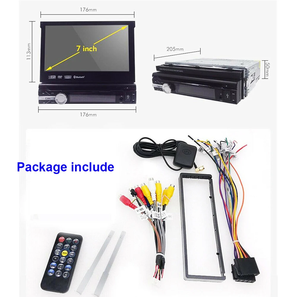 Автомагнитола 1din с выдвижным экраном 7 дюймов GPS-навигацией DVD стереоплеером 1 din