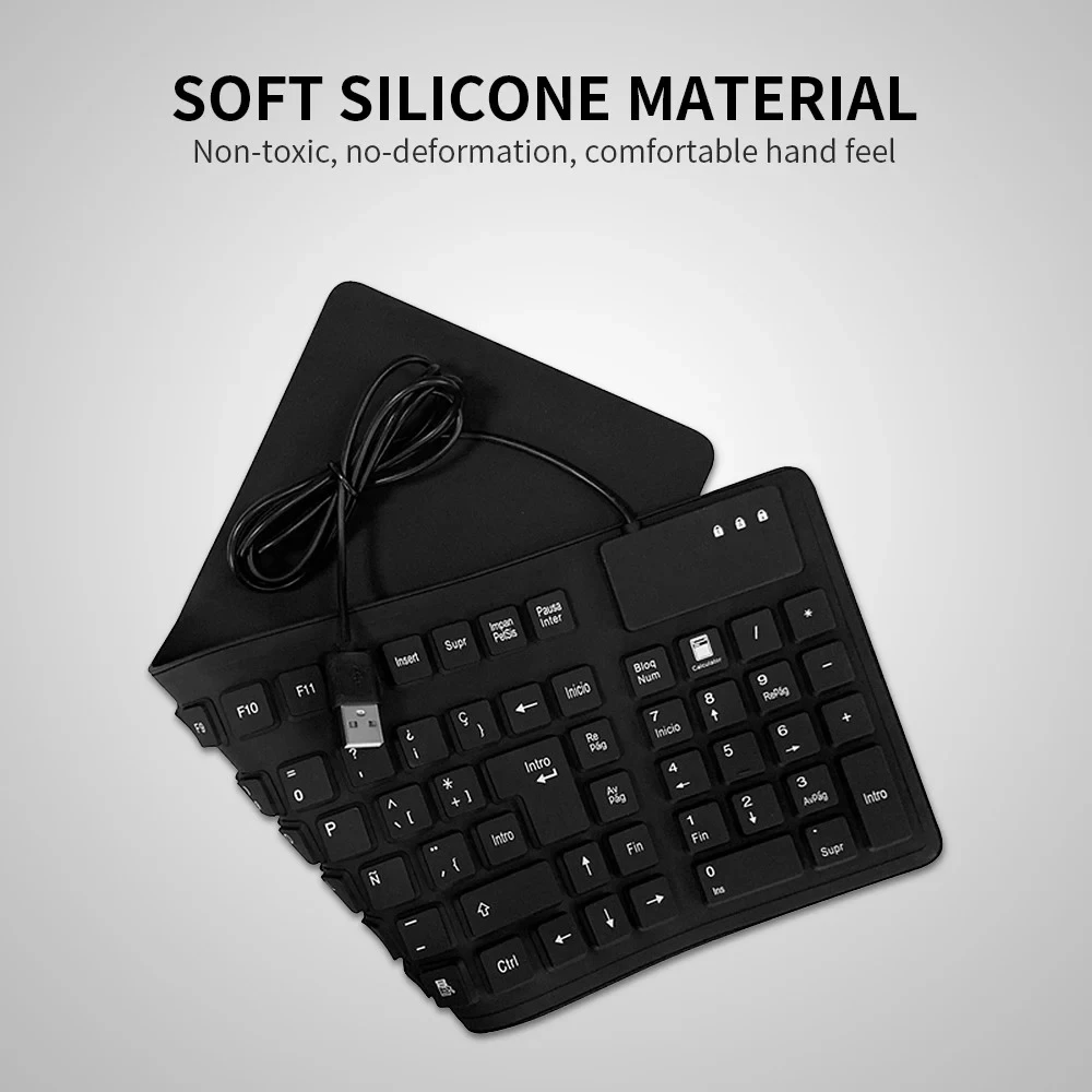 

New Arrival Spanish Keyboard USB Wired 105 Keys Foldable Soft Silicone Waterproof Dustproof Keyboard for Desktop Computer Laptop