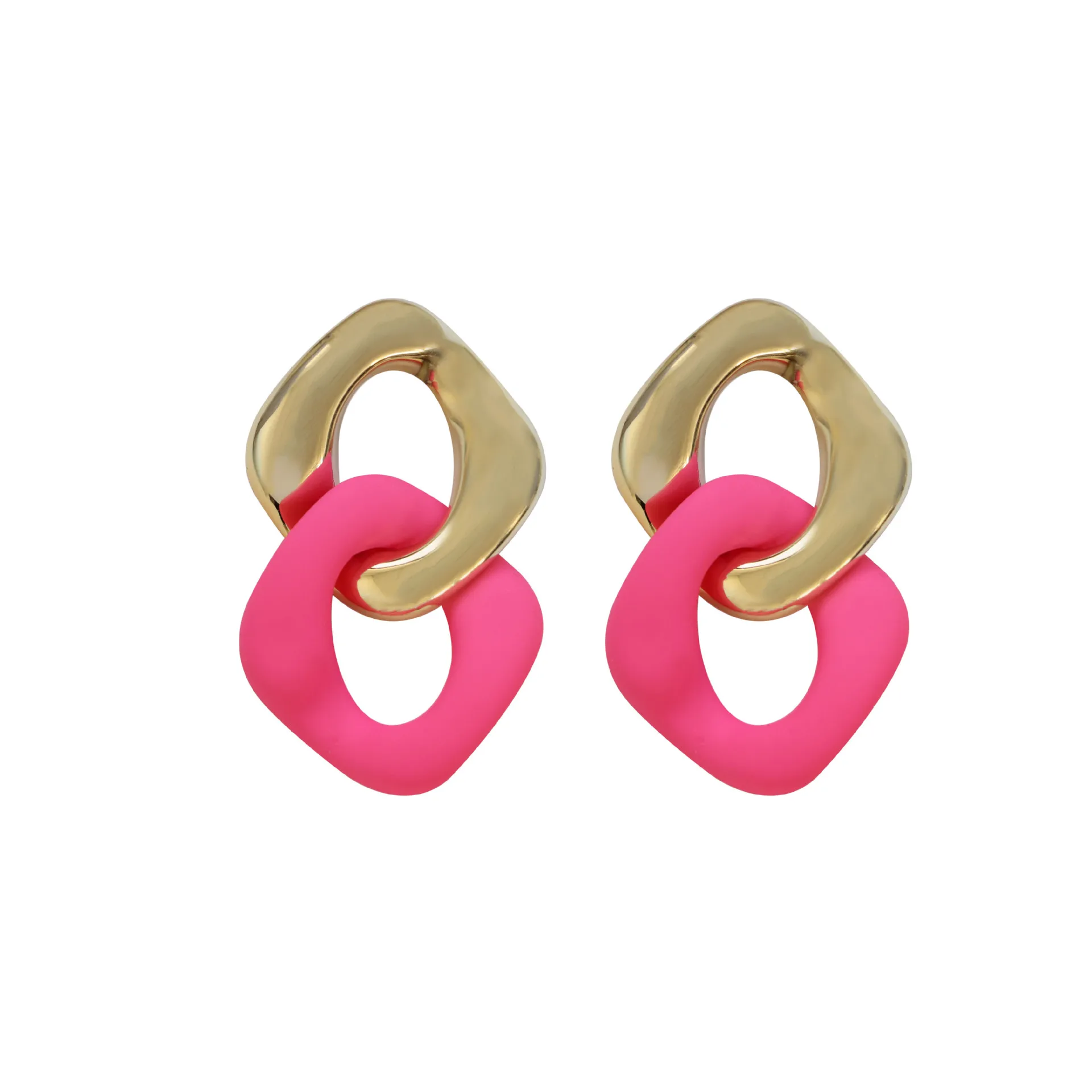 

Korean Pink Acrylic Metal Chain Long Earrings For Women Statement Geometric Square Round Dangle Earring Brincos Wedding Jewelry