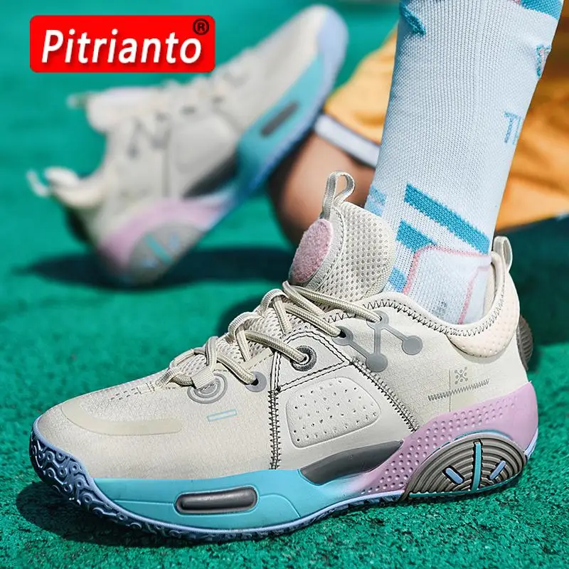 

Модная Высококачественная Баскетбольная обувь для мужчин и женщин, дышащие высокие кроссовки, профессиональная массивная спортивная обув...