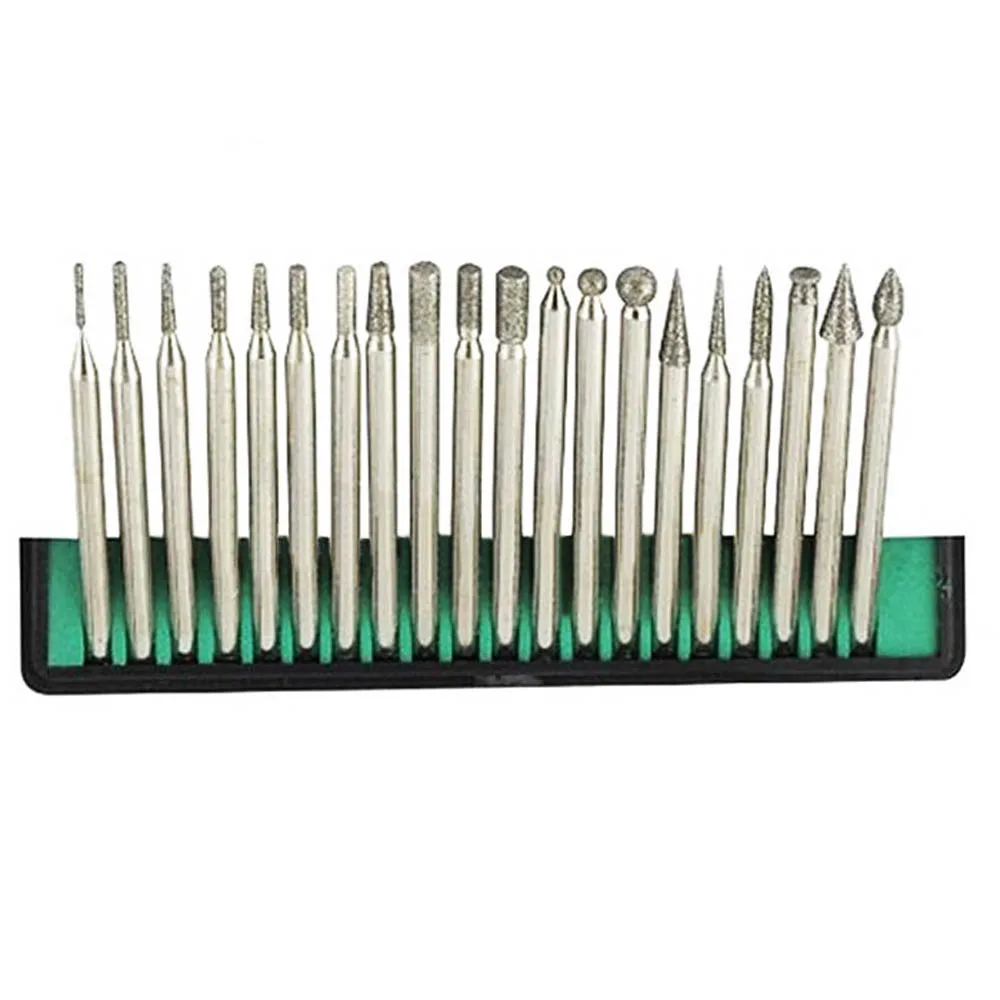 

20PCS 3mm Diamond Point Burr Bits Head Dremel Accessories Shank Grinding Needle Carving Polishing Set Mounted Mini Drill Tool