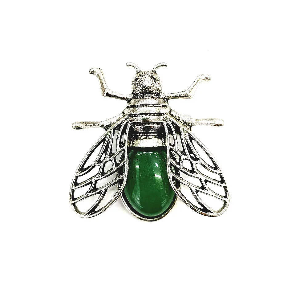 

Natural Stone Crystal Bee-shaped Pendant Obsidian Retro Alloy Inlaid Opal Pendant Handmade DIY Necklace Jewelry Accessories